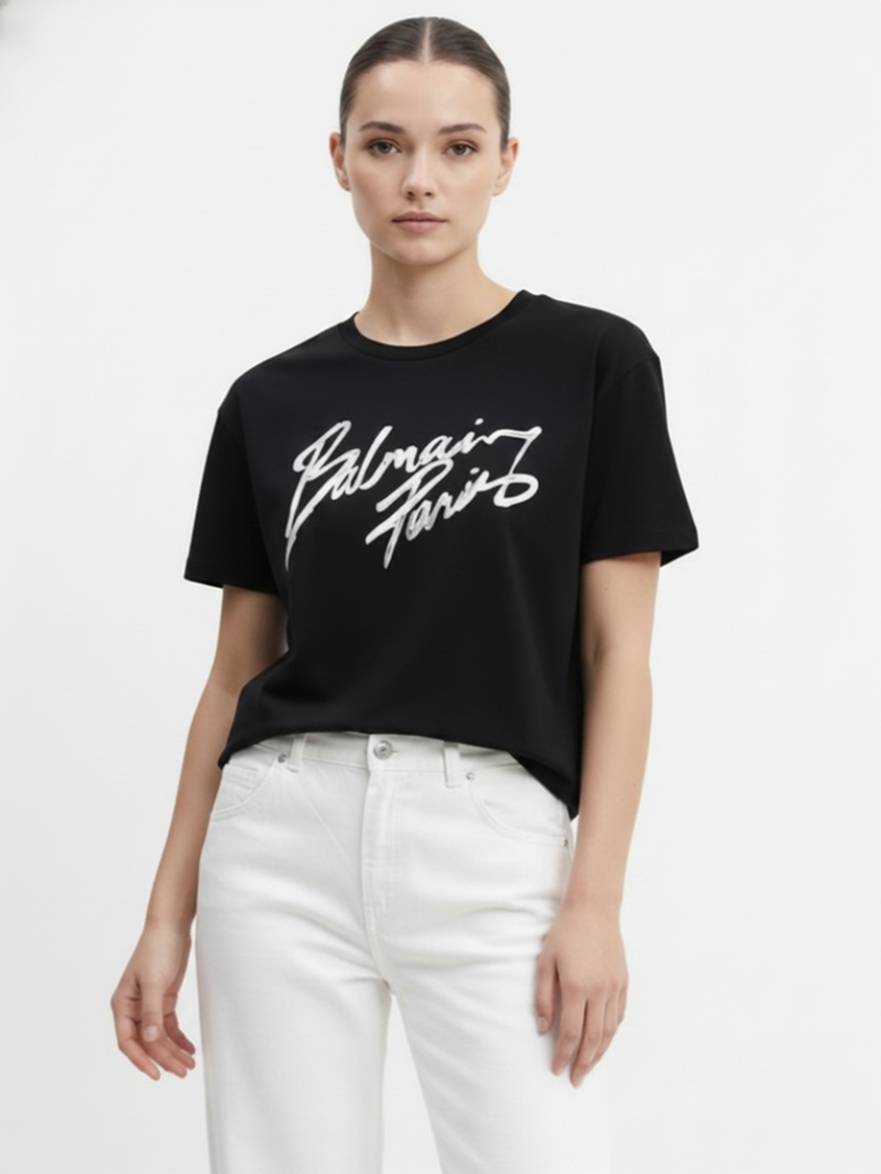 Хлопковая футболка черная SS26 Balmain GF1EG110 BD41